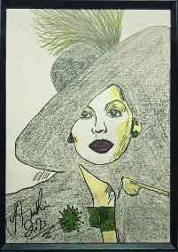 Framed pencil drawing of Ava Gardner 