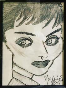 Framed pencil and charcoal drawing on Hepburn