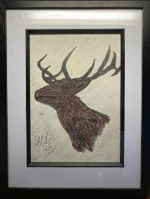 Framed pencil drawing of stag